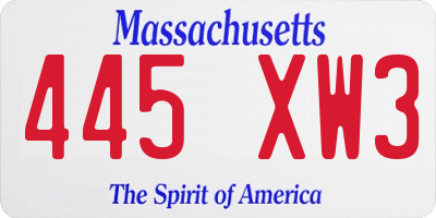 MA license plate 445XW3