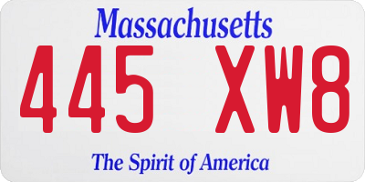 MA license plate 445XW8