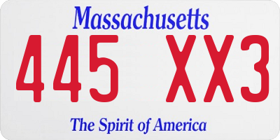 MA license plate 445XX3