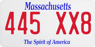 MA license plate 445XX8