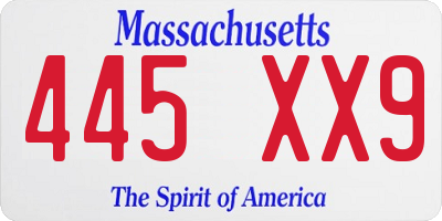 MA license plate 445XX9