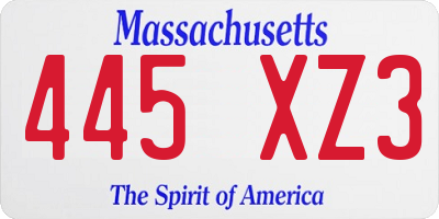 MA license plate 445XZ3