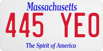 MA license plate 445YE0