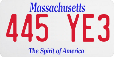 MA license plate 445YE3