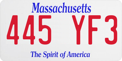 MA license plate 445YF3