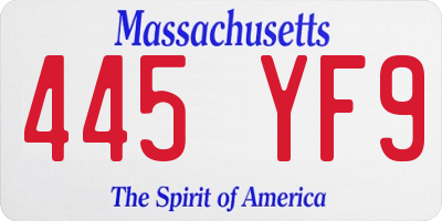 MA license plate 445YF9