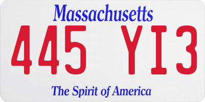 MA license plate 445YI3