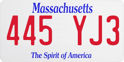 MA license plate 445YJ3