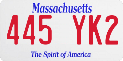 MA license plate 445YK2