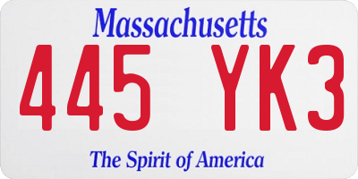 MA license plate 445YK3