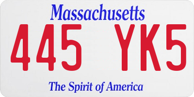 MA license plate 445YK5