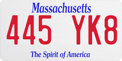 MA license plate 445YK8