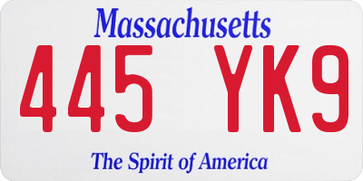 MA license plate 445YK9