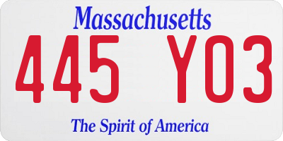 MA license plate 445YO3