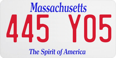 MA license plate 445YO5
