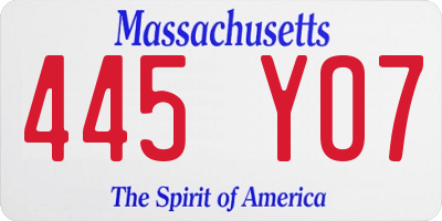 MA license plate 445YO7