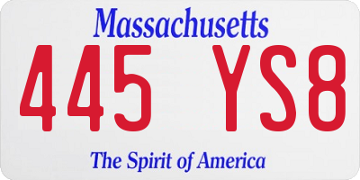 MA license plate 445YS8