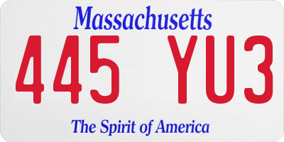 MA license plate 445YU3