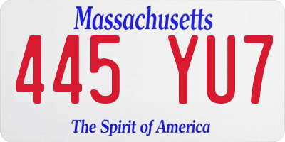 MA license plate 445YU7