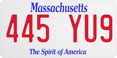 MA license plate 445YU9