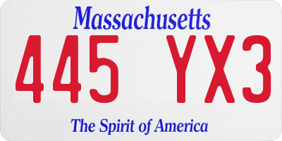 MA license plate 445YX3