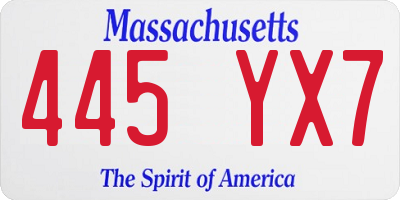 MA license plate 445YX7