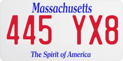 MA license plate 445YX8
