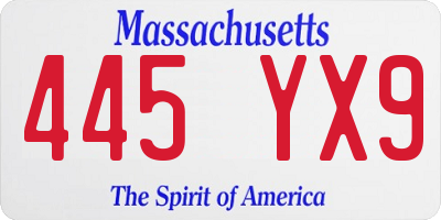 MA license plate 445YX9