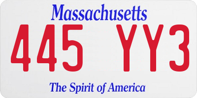 MA license plate 445YY3