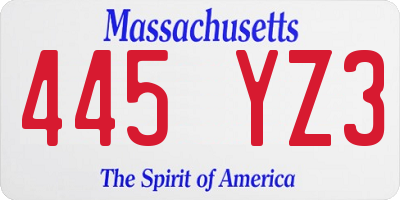 MA license plate 445YZ3