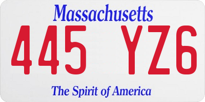 MA license plate 445YZ6