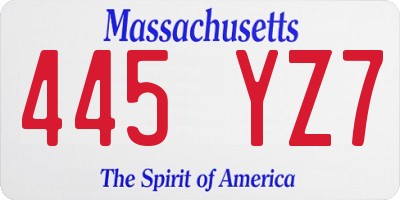 MA license plate 445YZ7