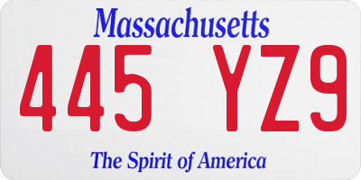 MA license plate 445YZ9