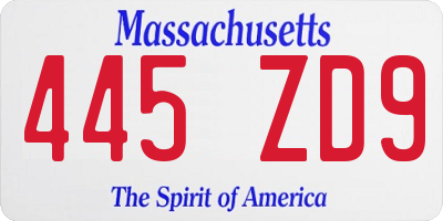 MA license plate 445ZD9