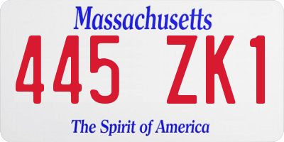 MA license plate 445ZK1
