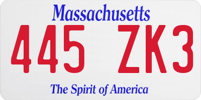 MA license plate 445ZK3