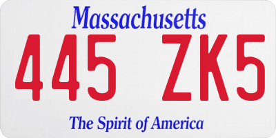 MA license plate 445ZK5