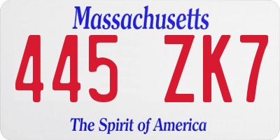 MA license plate 445ZK7