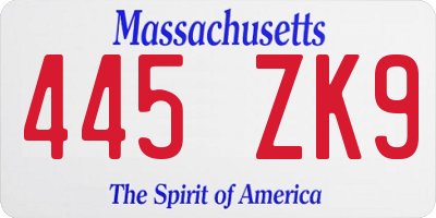 MA license plate 445ZK9