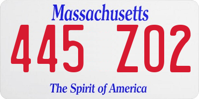 MA license plate 445ZO2