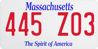 MA license plate 445ZO3