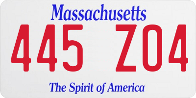 MA license plate 445ZO4