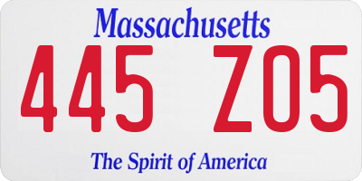 MA license plate 445ZO5
