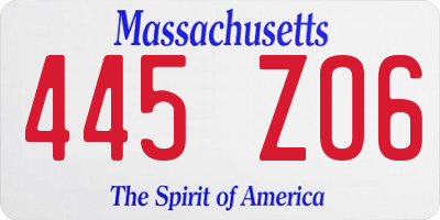 MA license plate 445ZO6