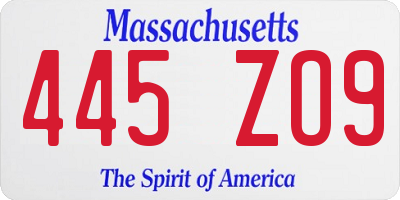 MA license plate 445ZO9