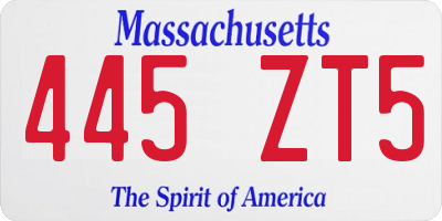 MA license plate 445ZT5