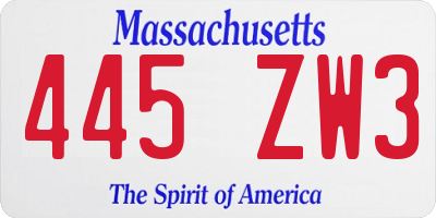 MA license plate 445ZW3