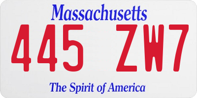 MA license plate 445ZW7
