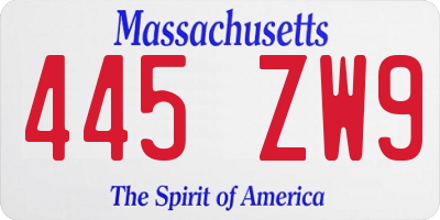 MA license plate 445ZW9