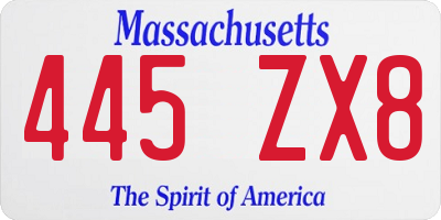 MA license plate 445ZX8